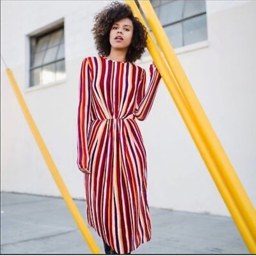 Zara Striped Retro Mesh Midi Dress Multicolor Size Small